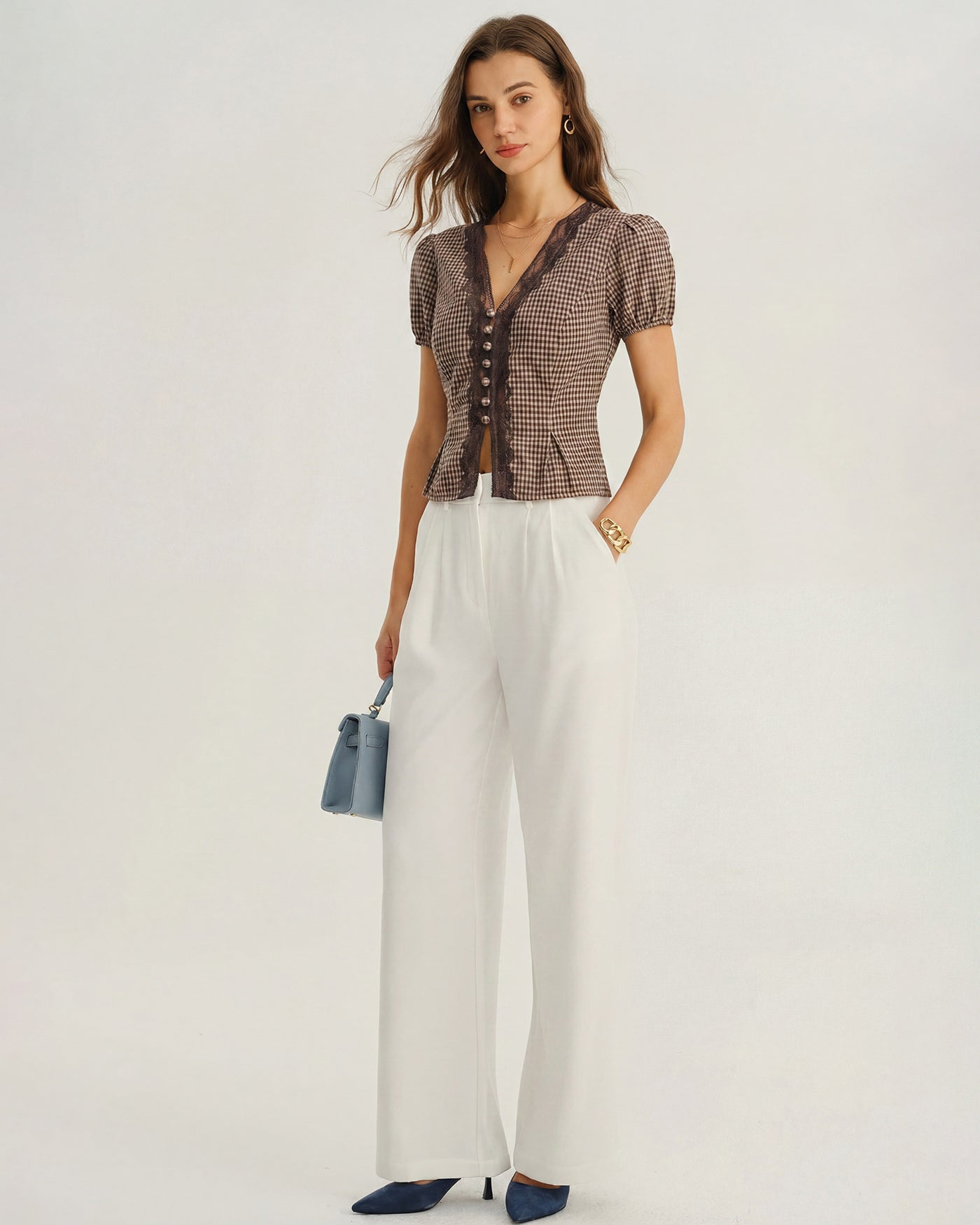 Jacquard Lace Button Blouse