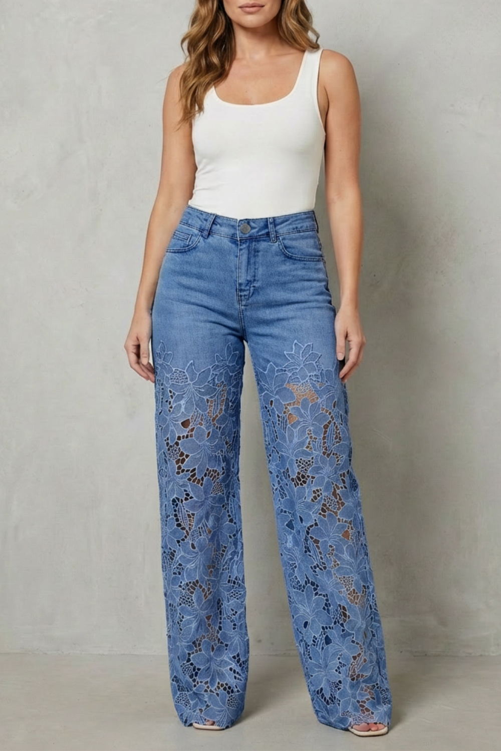 Celestia Bleu Floral Lace Palazzo Jeans