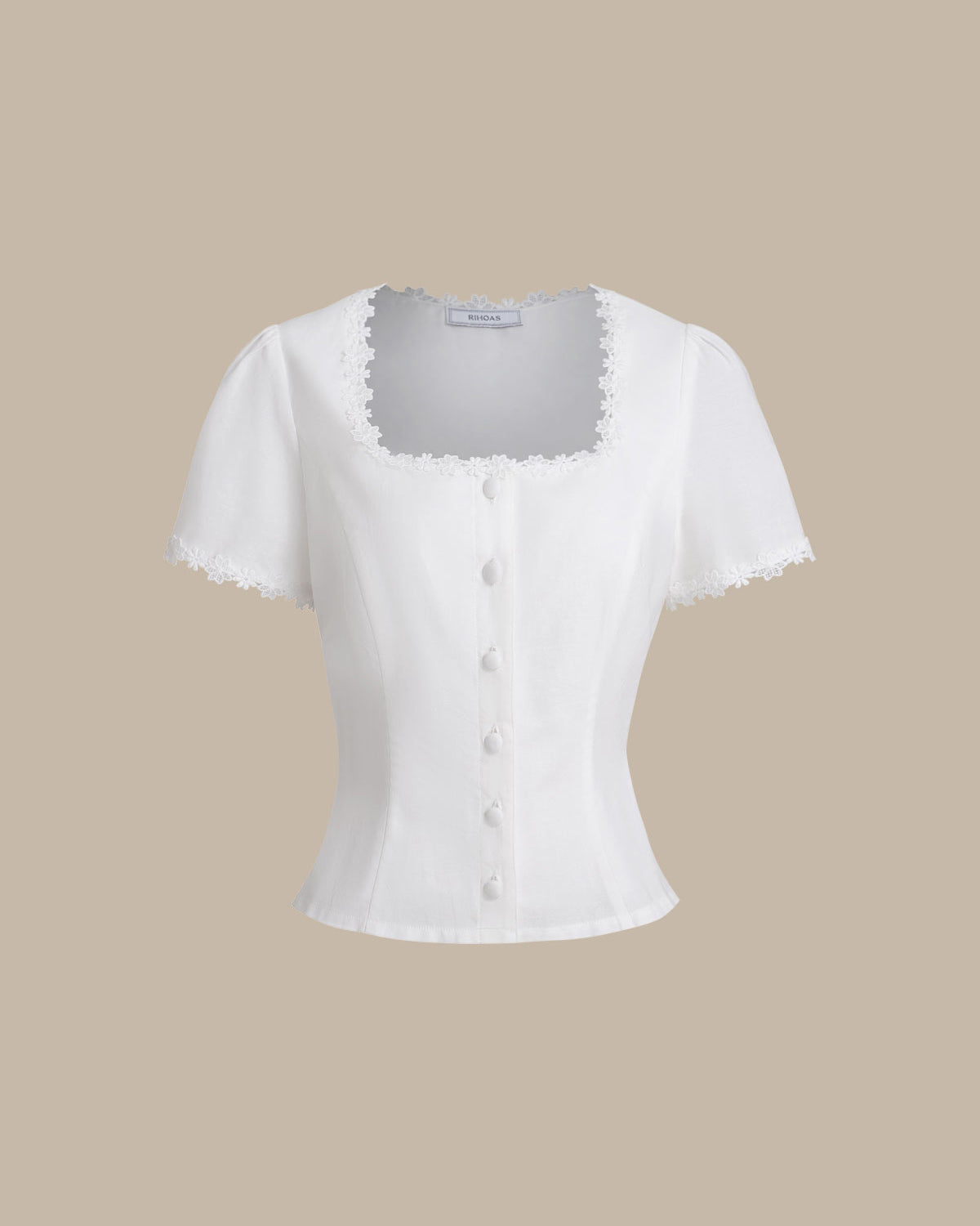 Navy Square Neck Button Blouse