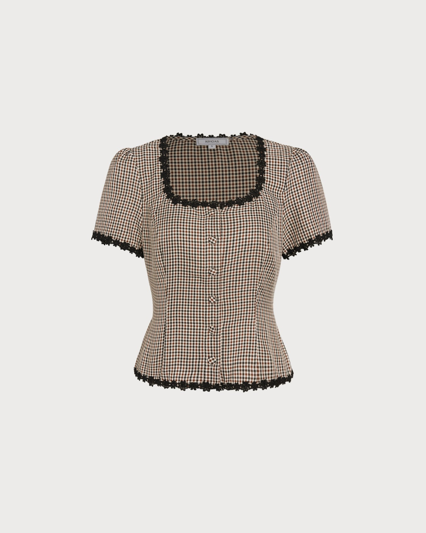 Navy Square Neck Button Blouse