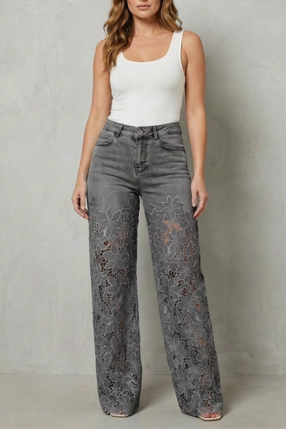 Celestia Bleu Floral Lace Palazzo Jeans