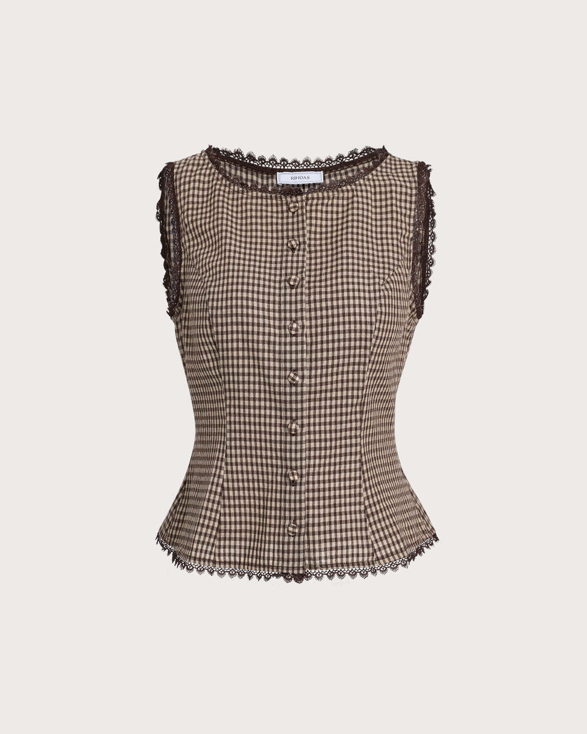 Brown Plaid Single Breasted Vest