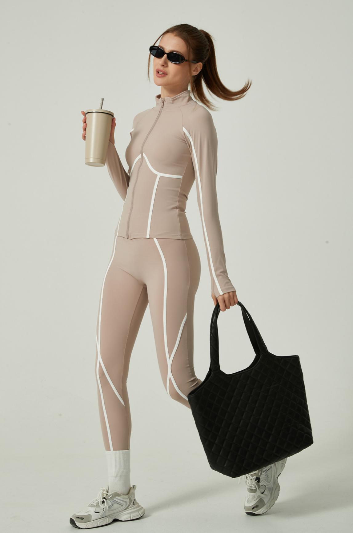 Casual Sporty Color-Blocked High-End Jacket Long-Sleeve Pants Yoga Suit
