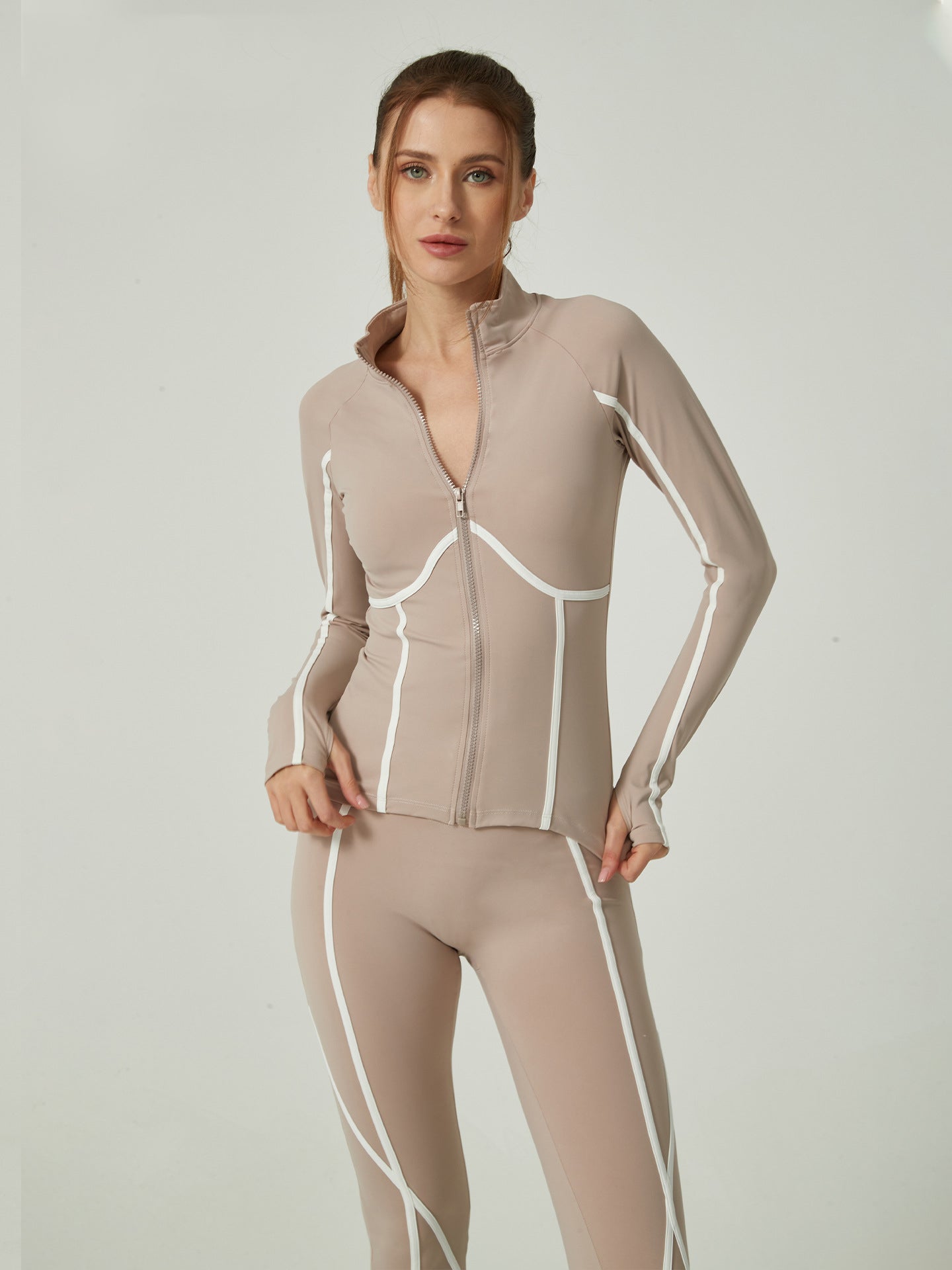 Casual Sporty Color-Blocked High-End Jacket Long-Sleeve Pants Yoga Suit