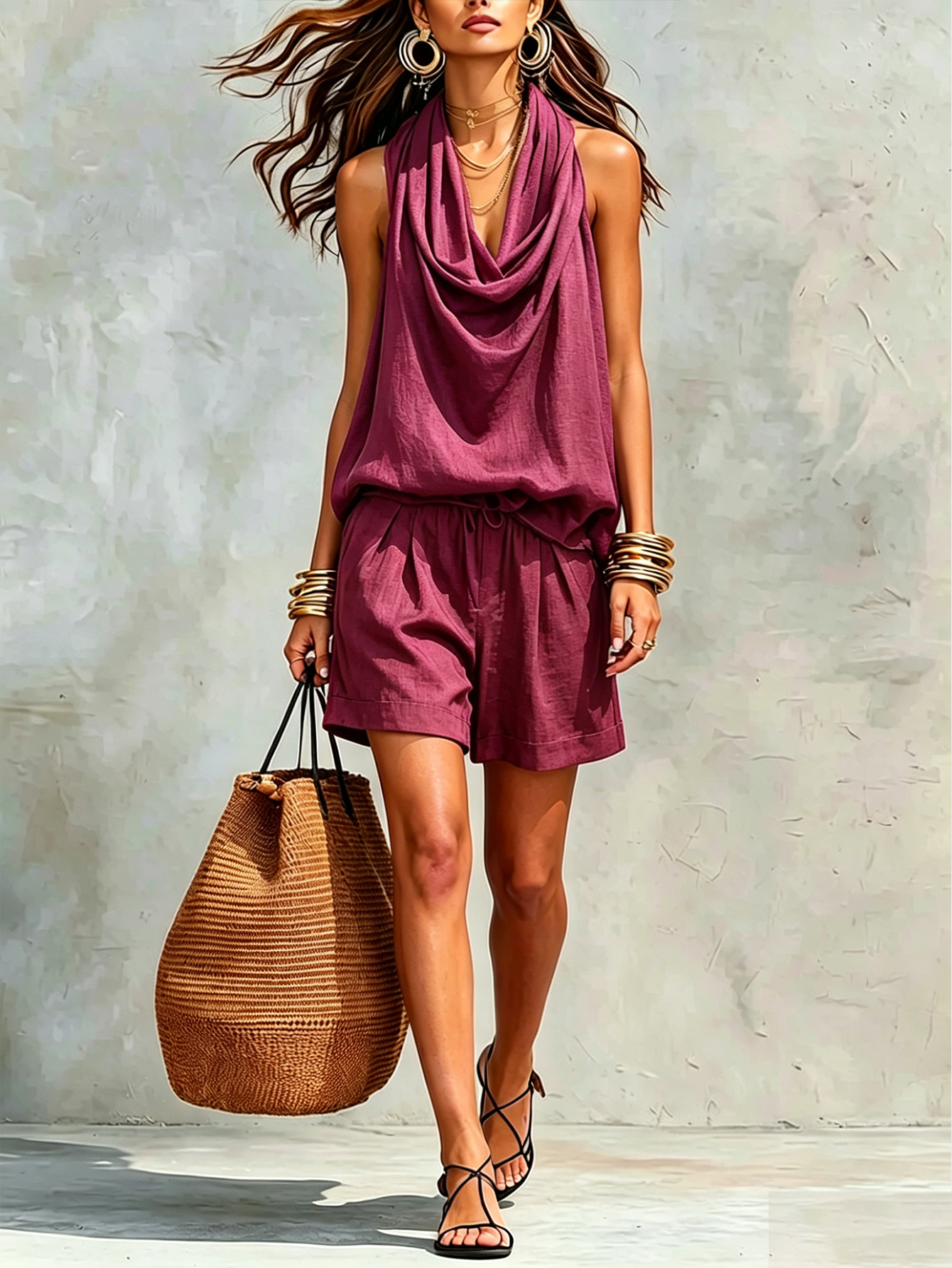 Cozy Elegant Draped Sleeveless Top And Pants Two-piece Set