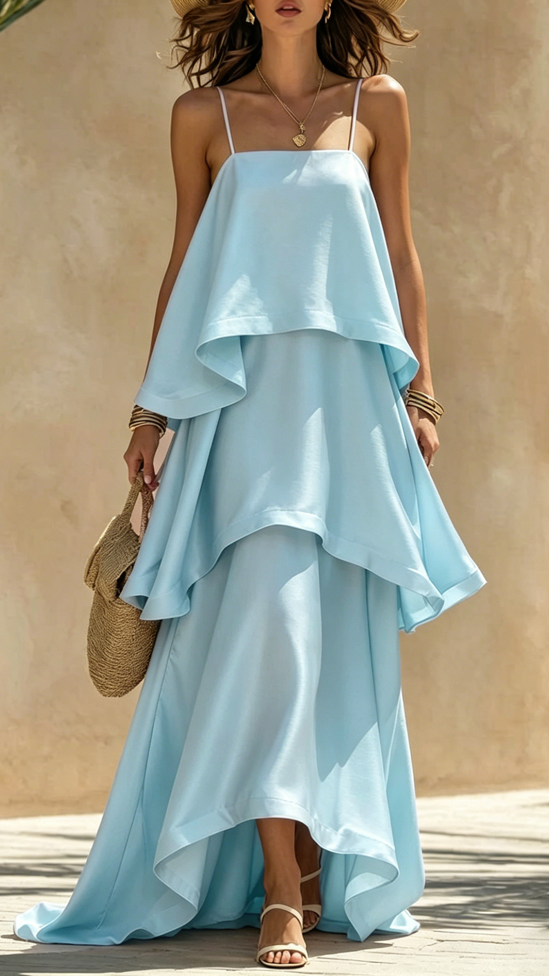 Women's Cotton-Blend Tiered Cami Maxi Dress