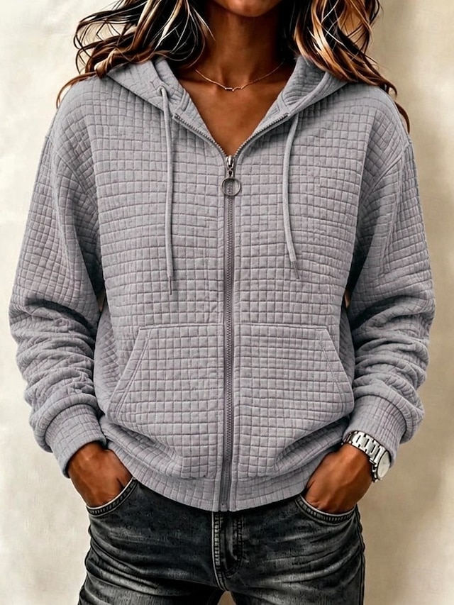 Women's Textured Pullover Hoodie Sweatshirt Warm Active Vintage Long Sleeve Hooded Long Tops Casual Home Holiday Black Pink Brown khaki Light Grey Fall Winter
