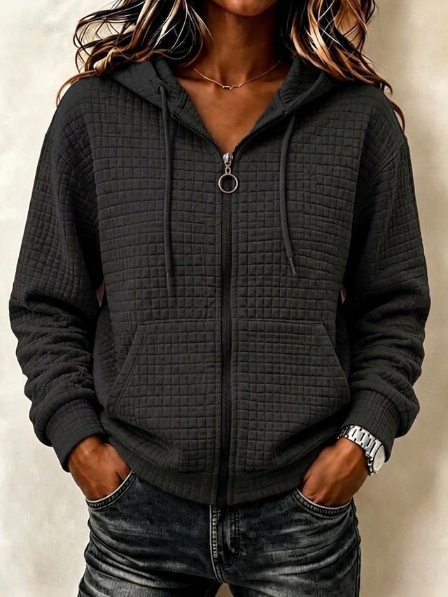 Women's Textured Pullover Hoodie Sweatshirt Warm Active Vintage Long Sleeve Hooded Long Tops Casual Home Holiday Black Pink Brown khaki Light Grey Fall Winter