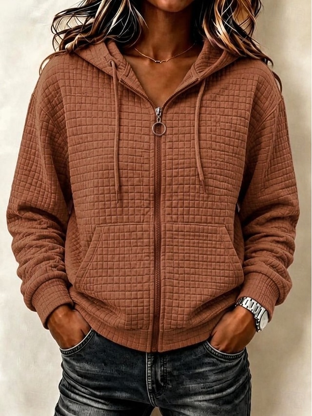 Women's Textured Pullover Hoodie Sweatshirt Warm Active Vintage Long Sleeve Hooded Long Tops Casual Home Holiday Black Pink Brown khaki Light Grey Fall Winter