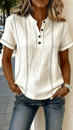 Women's V-neck Short-sleeve Casual Loose Cotton-linen Top