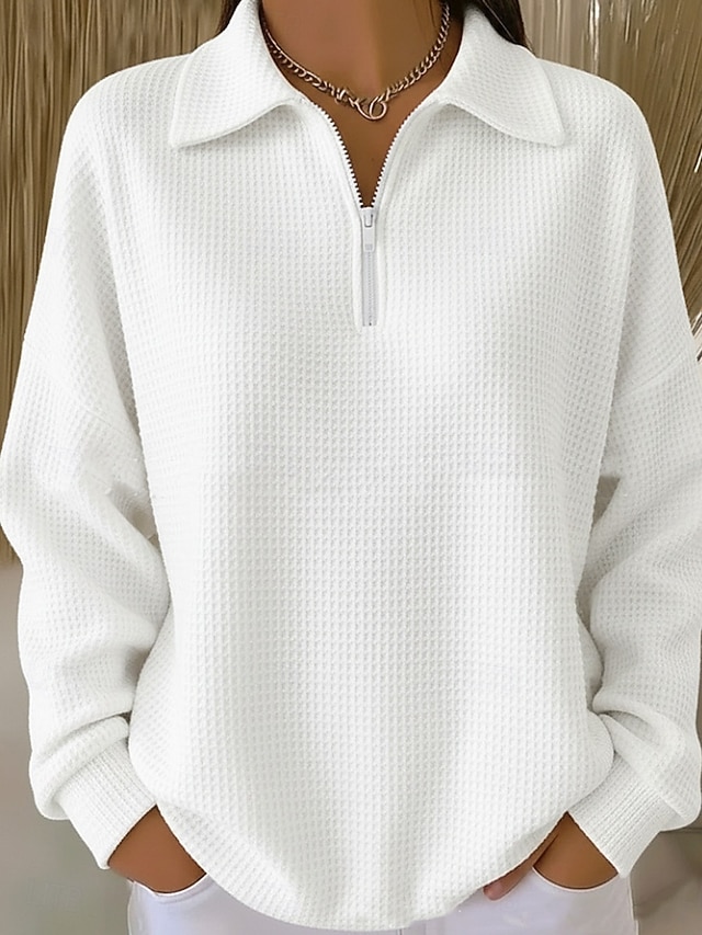 Women's Pullover Sweatshirt Plain Casual Long Sleeve Half Zip Regular Tops Casual Dailywear White Red Orange Fall Winter