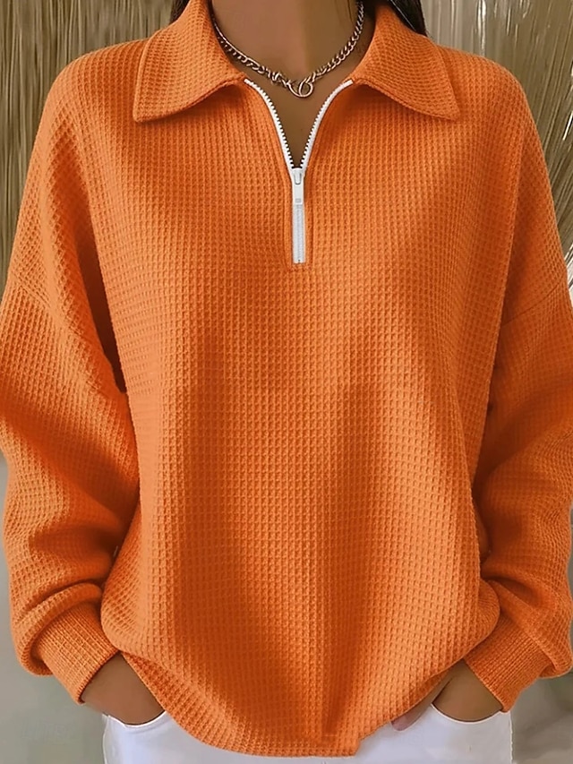 Women's Pullover Sweatshirt Plain Casual Long Sleeve Half Zip Regular Tops Casual Dailywear White Red Orange Fall Winter