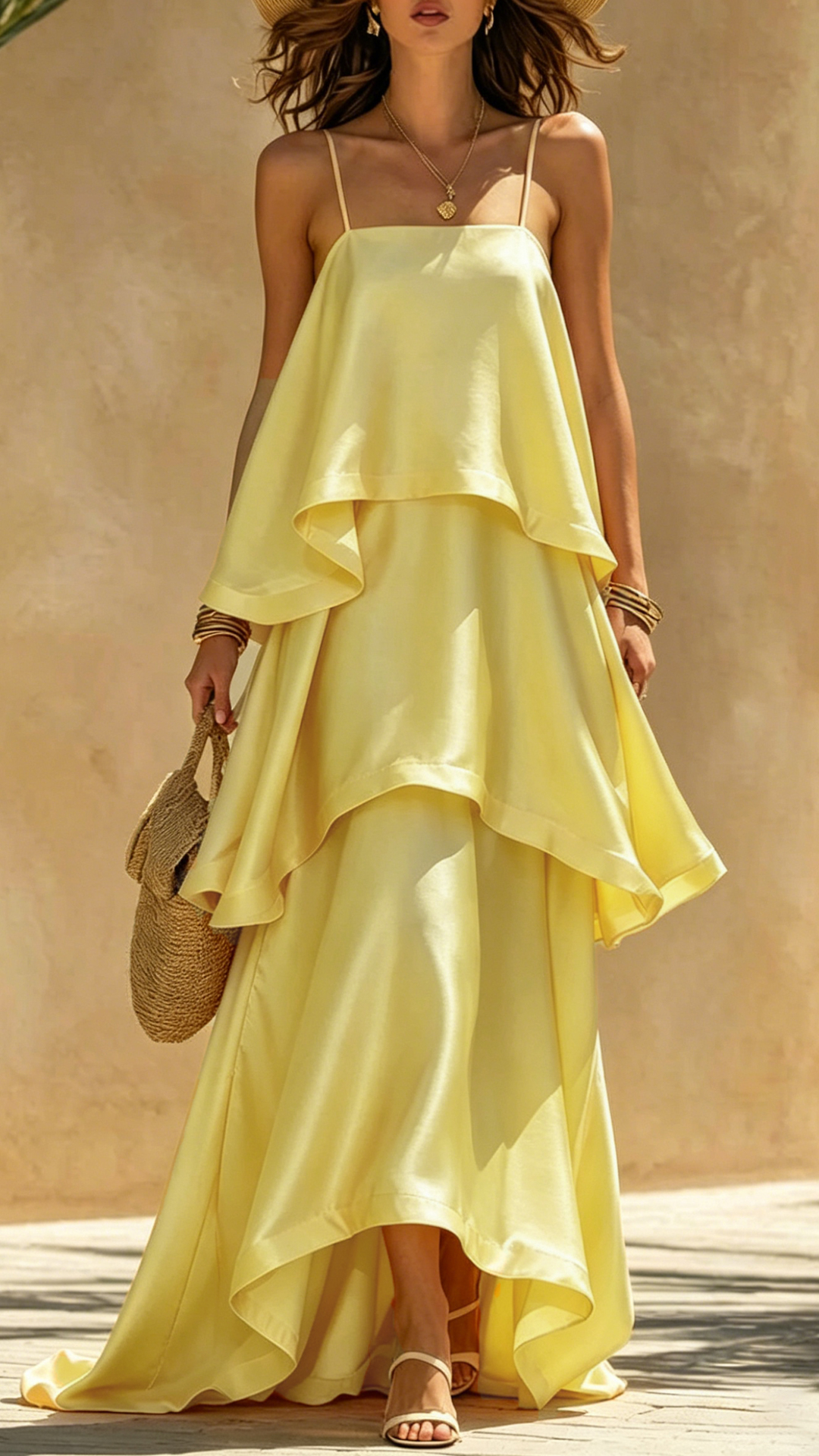 Women's Cotton-Blend Tiered Cami Maxi Dress