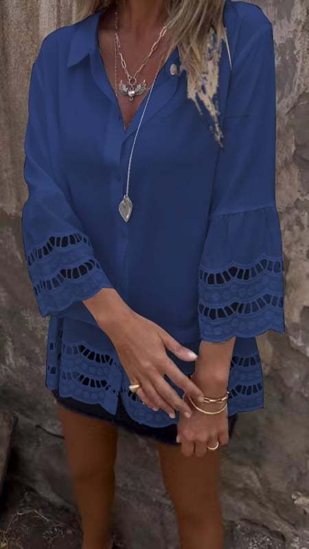 Mid-sleeve Shirt with Hollow Patchwork Design