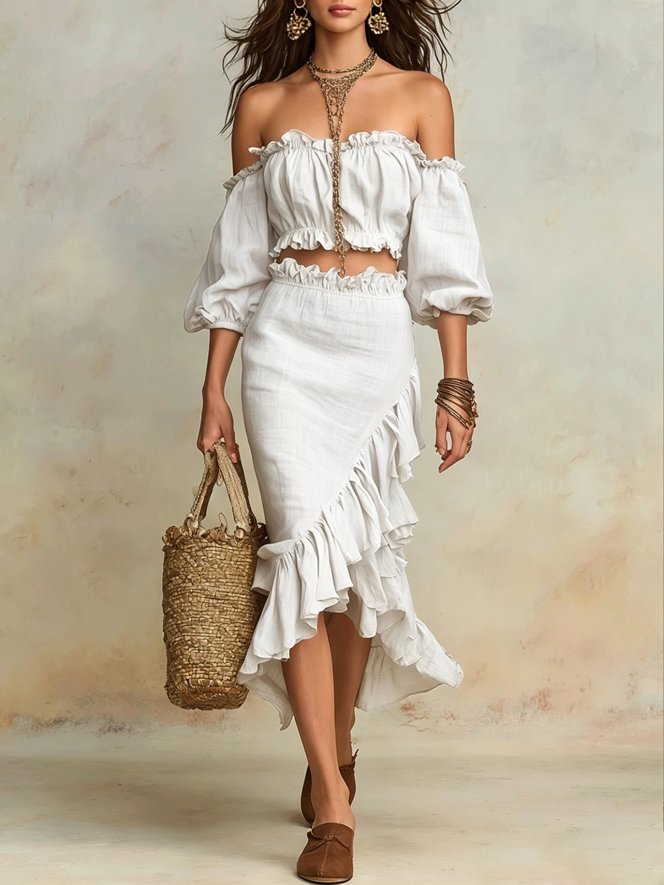 Elegant Vacation Natural Linen Boho Co-Ord Set
