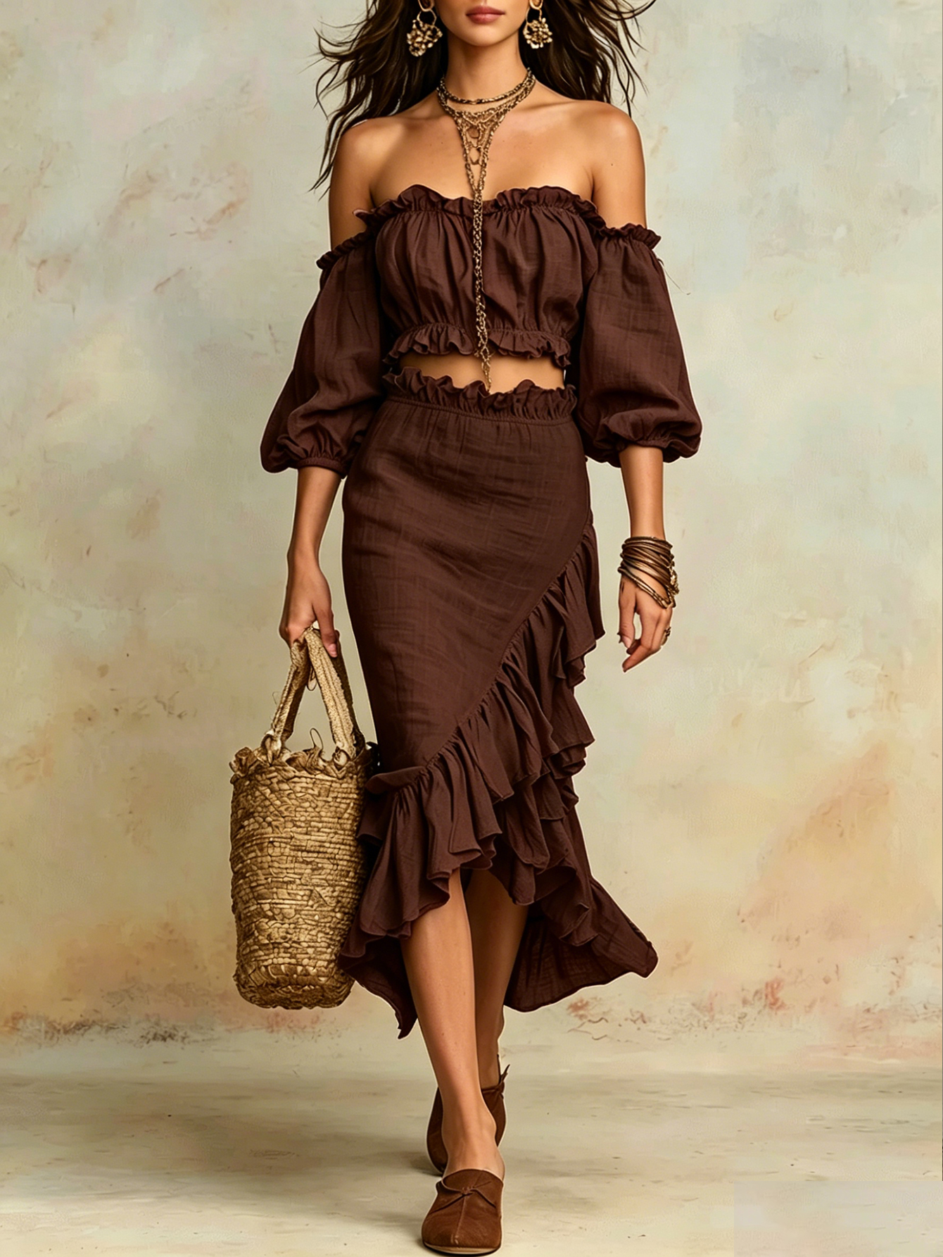 Elegant Vacation Natural Linen Boho Co-Ord Set