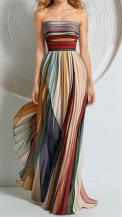 Women's Strapless Rainbow Stripe Cotton-Blend Maxi Dress