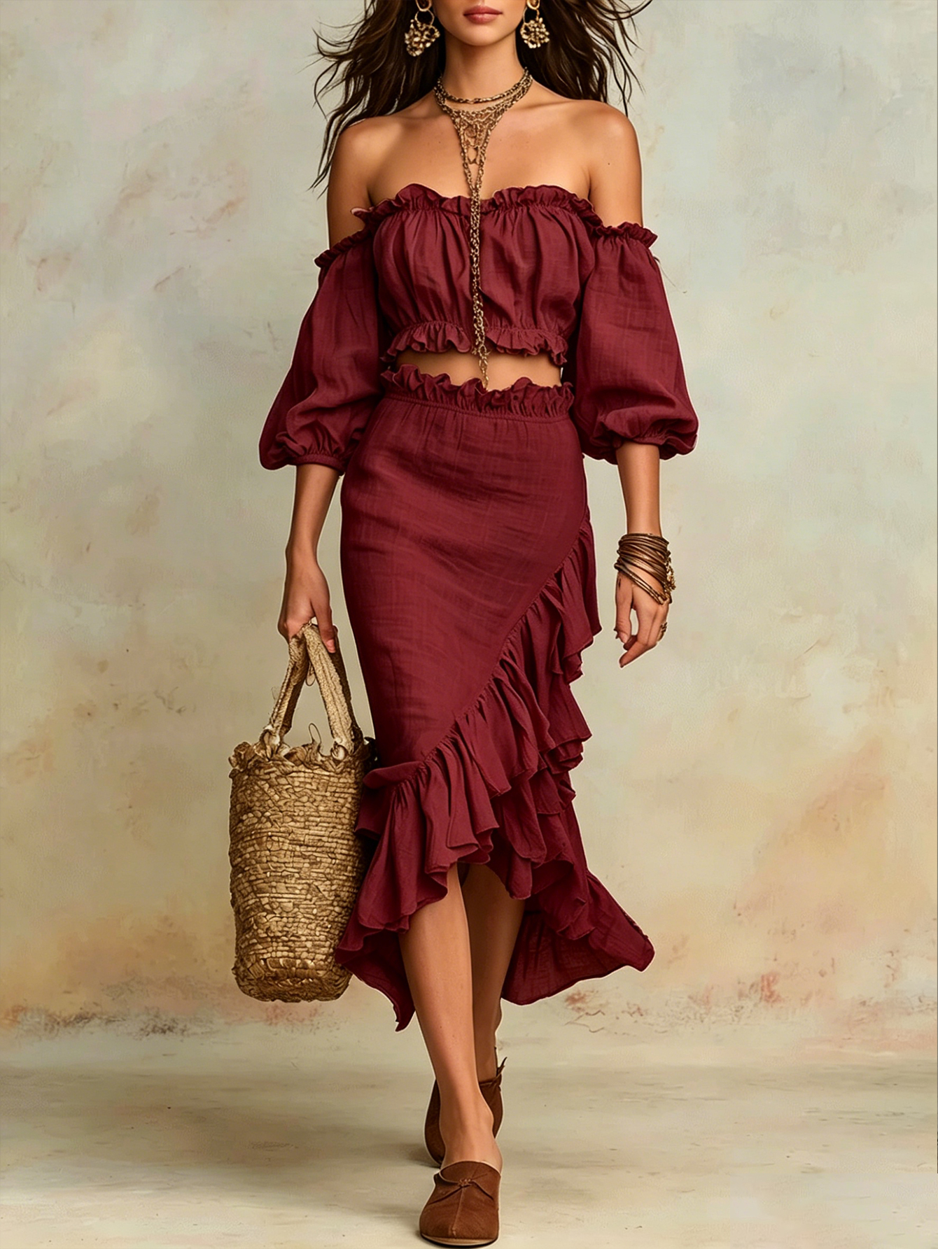 Elegant Vacation Natural Linen Boho Co-Ord Set