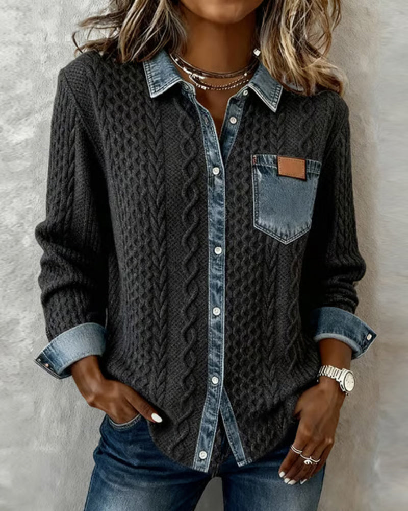 Clearance Sale 🔥 Long-Sleeve Shirt with Denim Patchwork