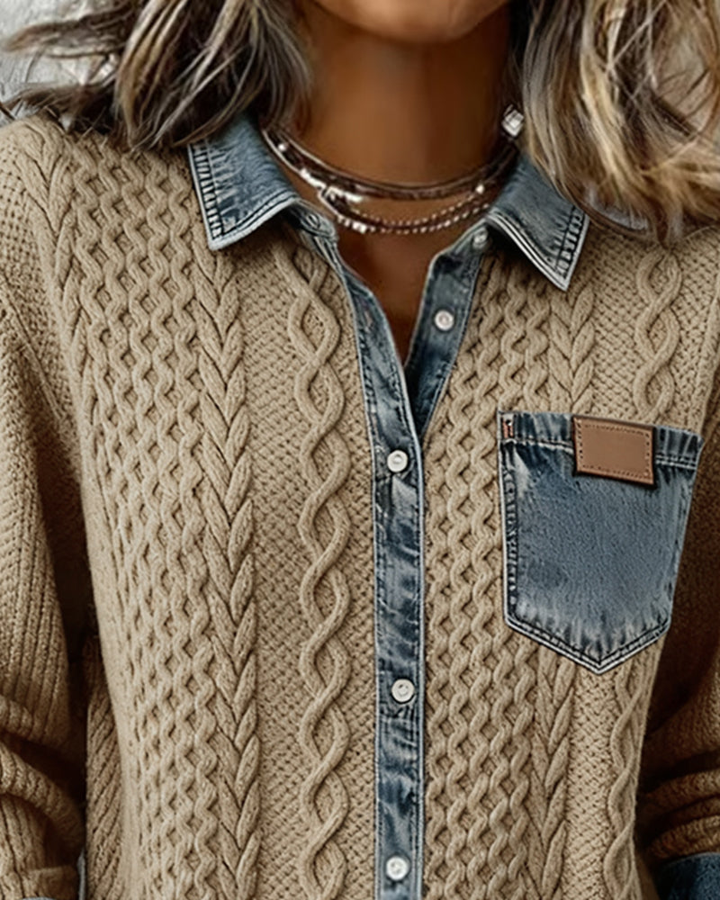 Clearance Sale 🔥 Long-Sleeve Shirt with Denim Patchwork