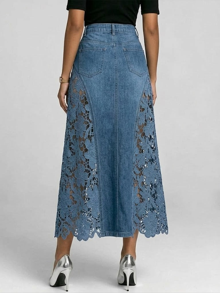 New Arrivals 💗 Casual Spliced lace Denim Skirt