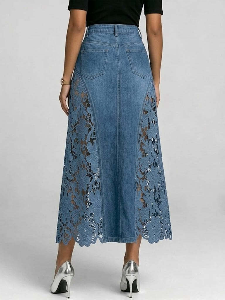 New Arrivals 💗 Casual Spliced lace Denim Skirt