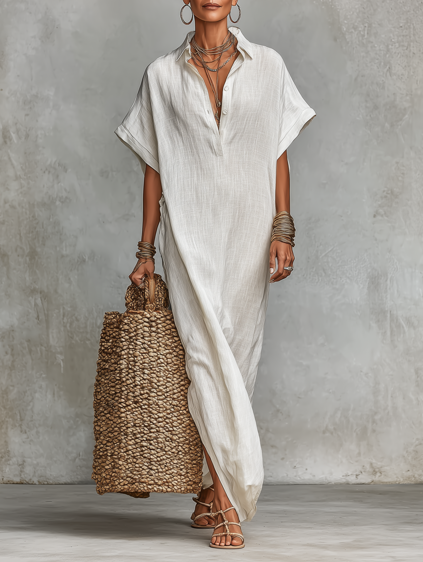 Women's Minimalist Loose-fitting Shirt Maxi Dress