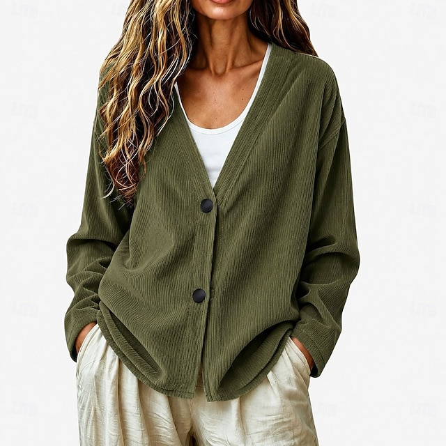 Women's Ribbed V-Neck Cardigan - Comfortable Button-Front Casual Sweater Top Casual Jacket