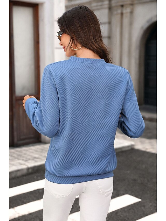 Women's Textured Zip Up Sweatshirts Casual Long Sleeve V Neck Half Zip Regular Tops