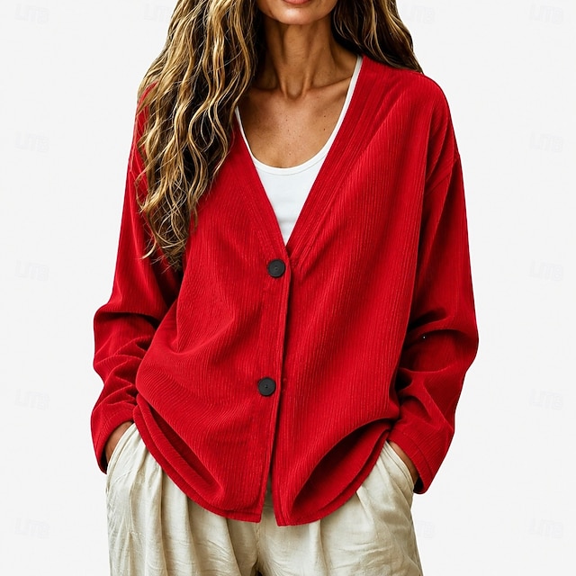 Women's Ribbed V-Neck Cardigan - Comfortable Button-Front Casual Sweater Top Casual Jacket