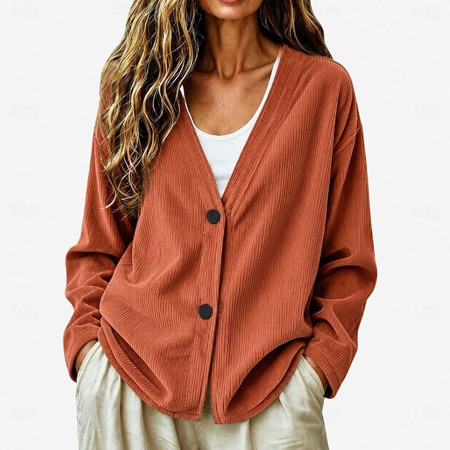 Women's Ribbed V-Neck Cardigan - Comfortable Button-Front Casual Sweater Top Casual Jacket