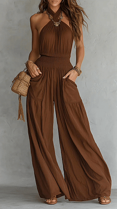 Women's Halter Neck Wide-Leg Jumpsuit