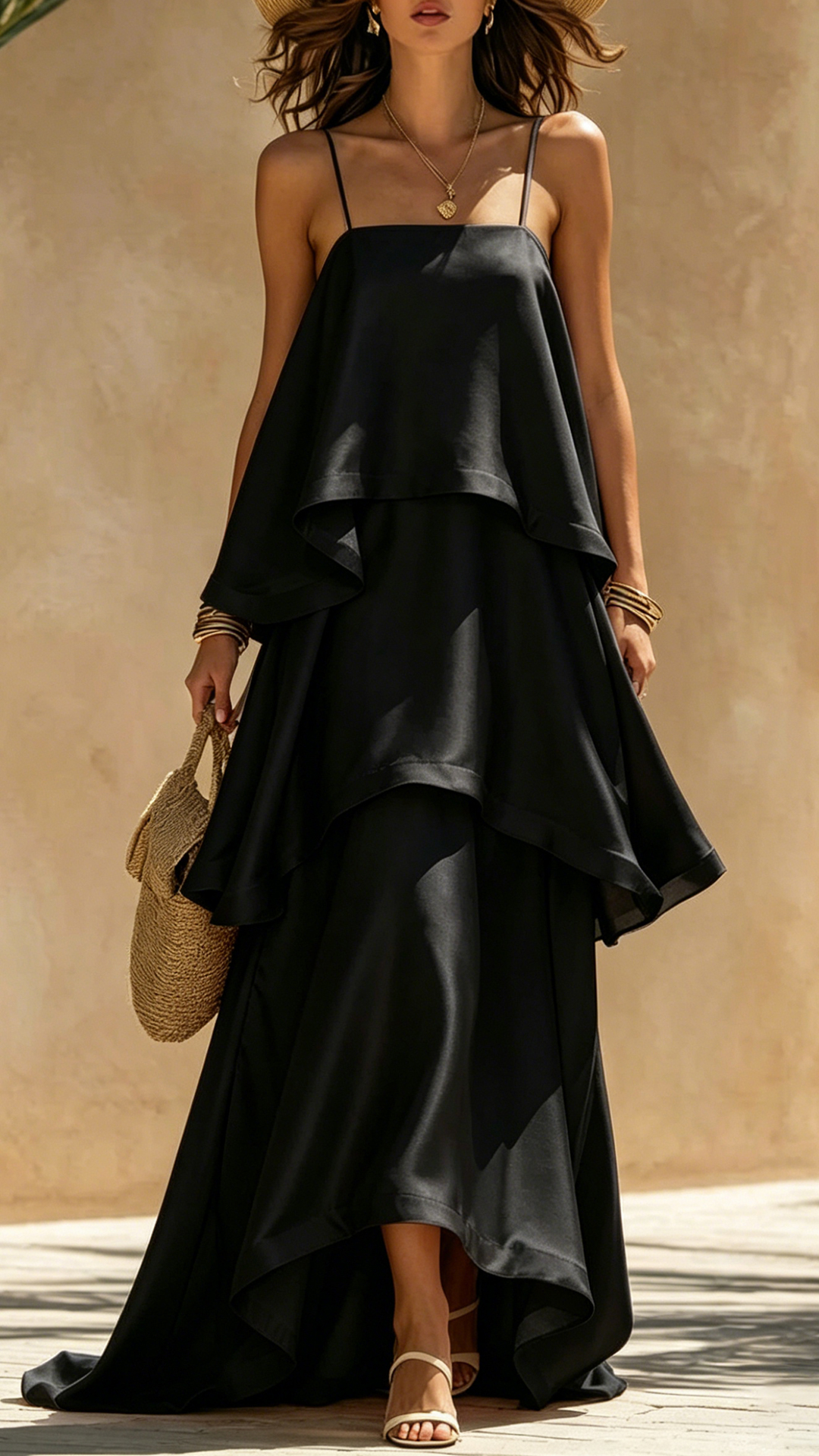 Women's Cotton-Blend Tiered Cami Maxi Dress