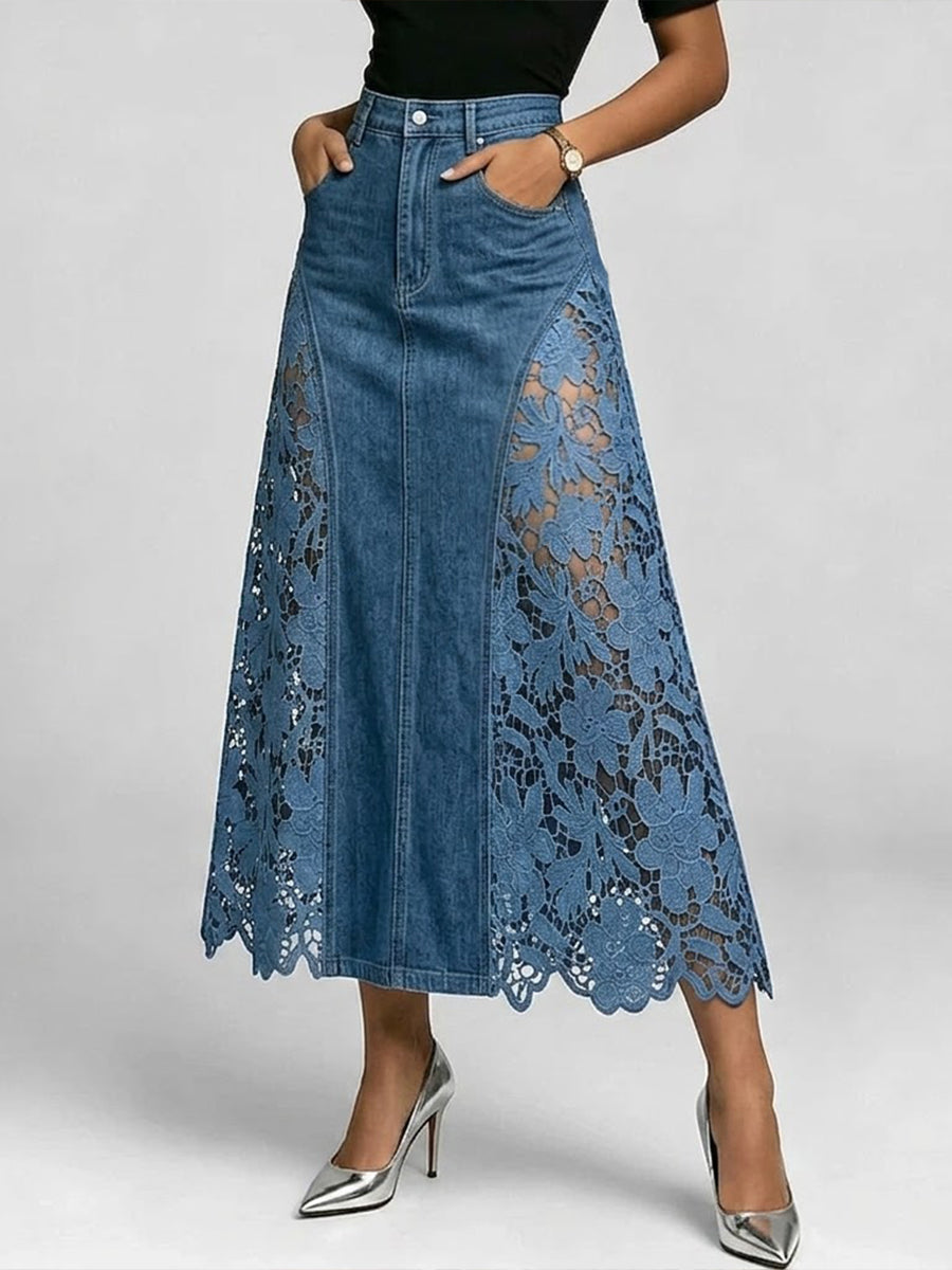 New Arrivals 💗 Casual Spliced lace Denim Skirt