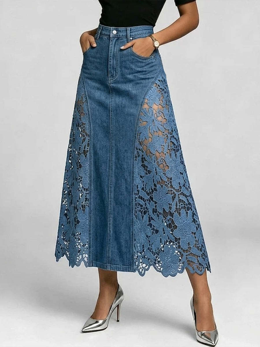 New Arrivals 💗 Casual Spliced lace Denim Skirt