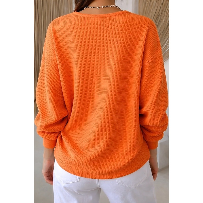 Women’s Waffle Knit Long Sleeve Polo Shirt with Button Placket
