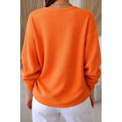 Women’s Waffle Knit Long Sleeve Polo Shirt with Button Placket