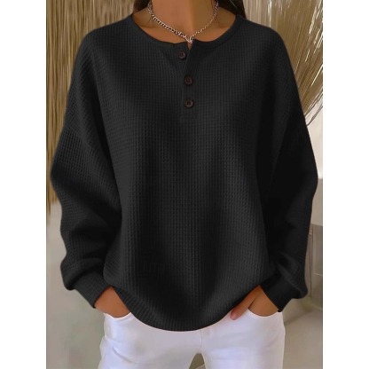 Women’s Waffle Knit Long Sleeve Polo Shirt with Button Placket