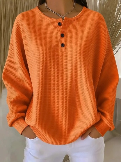 Women’s Waffle Knit Long Sleeve Polo Shirt with Button Placket