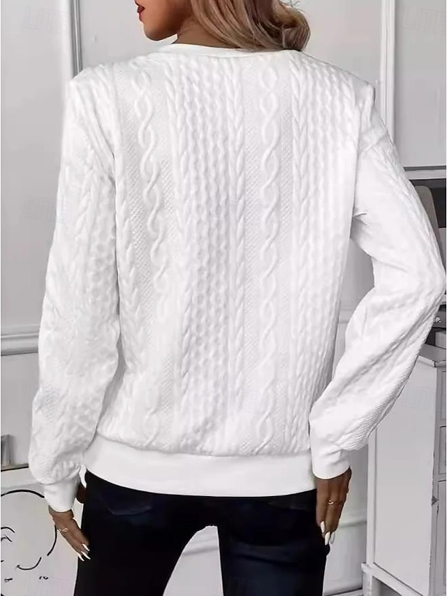 Women's Sweatshirt Elegant Modern Plain Work Crew Neck Zipper Loose Fit Long Sleeve