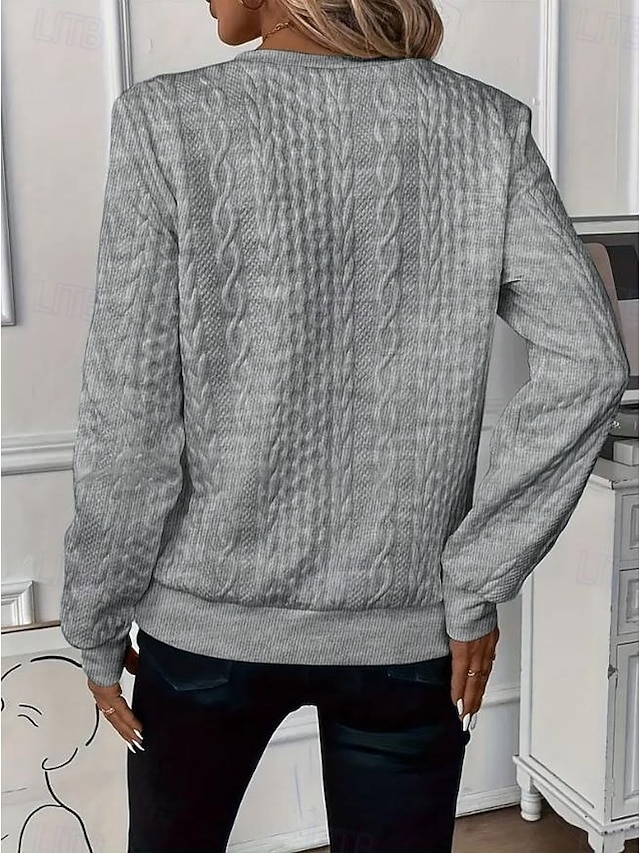 Women's Sweatshirt Elegant Modern Plain Work Crew Neck Zipper Loose Fit Long Sleeve