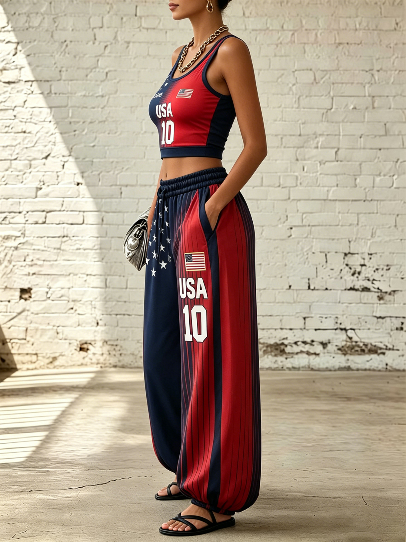 Women'S American Football Print Sports Vest And Pants Two-Piece Set