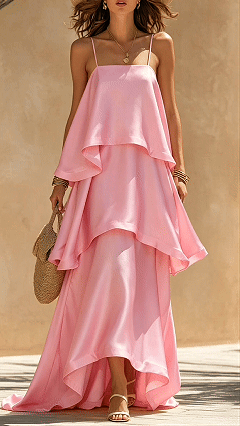 Women's Cotton-Blend Tiered Cami Maxi Dress
