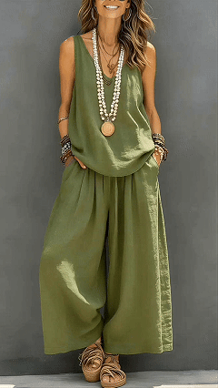 Women's Cotton Solid Color Sleeveless Loose Set