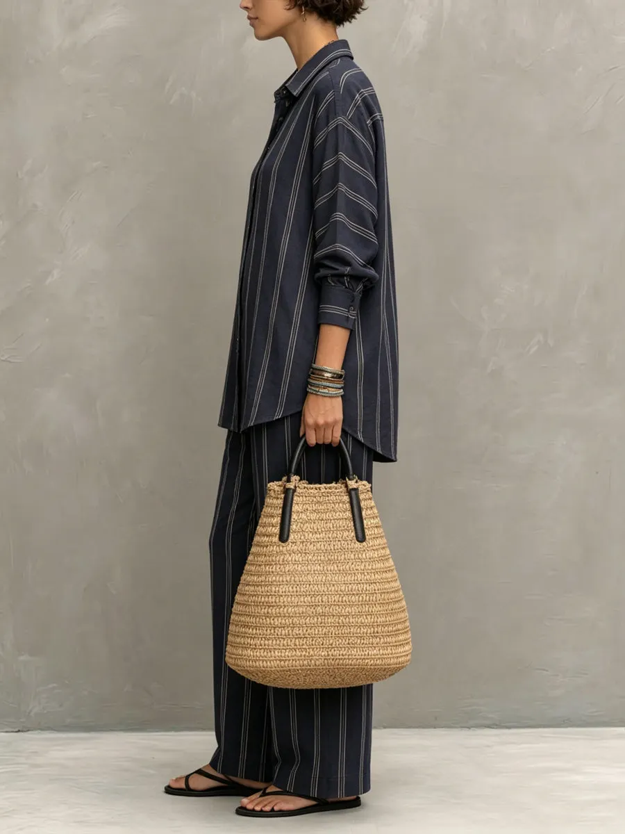 Women's Casual Striped Cotton-linen Set