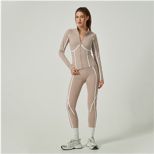 Casual Sporty Color-Blocked High-End Jacket Long-Sleeve Pants Yoga Suit