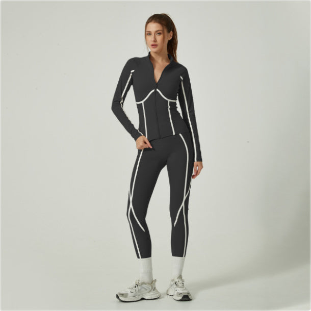 Casual Sporty Color-Blocked High-End Jacket Long-Sleeve Pants Yoga Suit