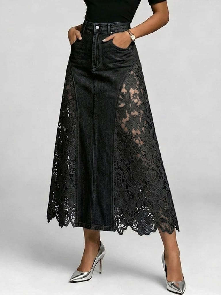 New Arrivals 💗 Casual Spliced lace Denim Skirt
