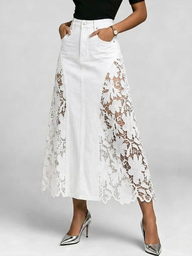 New Arrivals 💗 Casual Spliced lace Denim Skirt