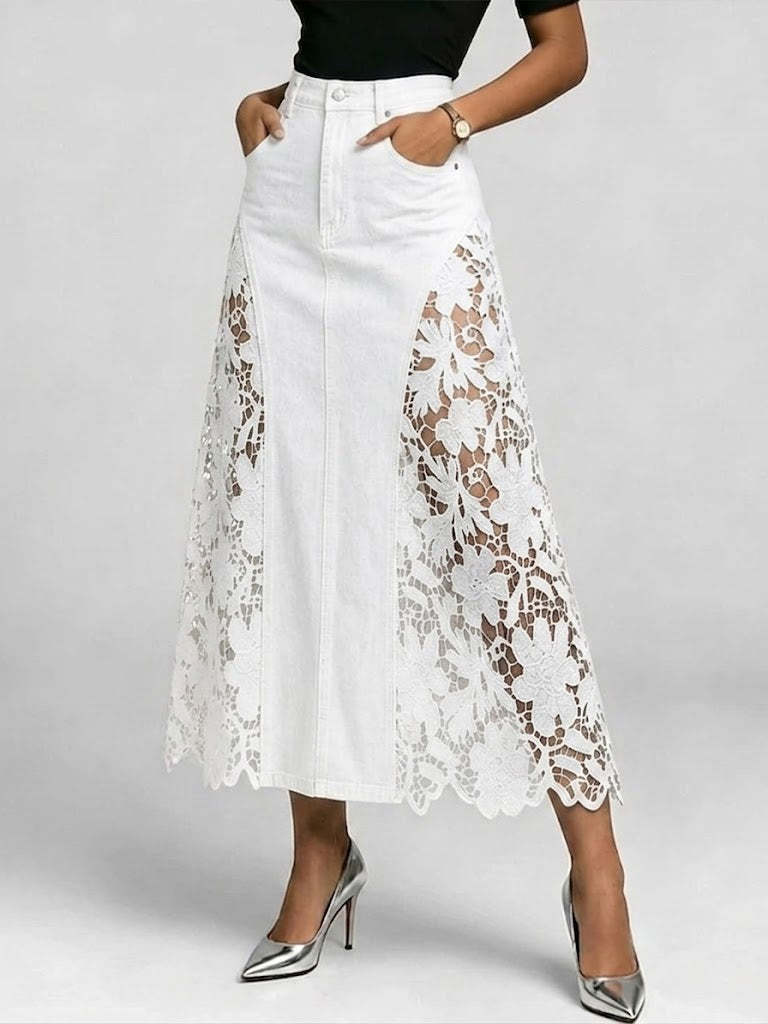 New Arrivals 💗 Casual Spliced lace Denim Skirt